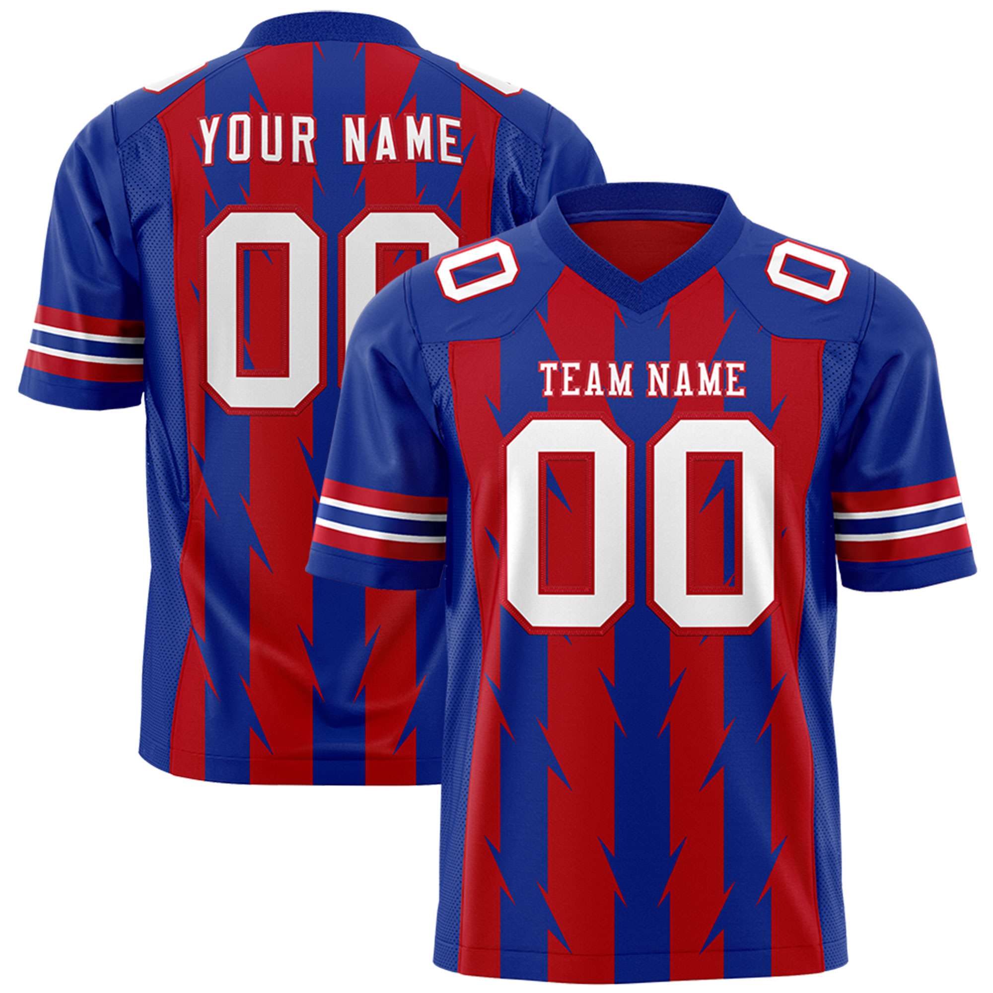 Custom Red Royal Personalized Razr Stripe Graffiti Pattern Flag Football Jersey Main image