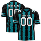 Custom Aqua Black Personalized Razr Stripe Graffiti Pattern Flag Football Jersey