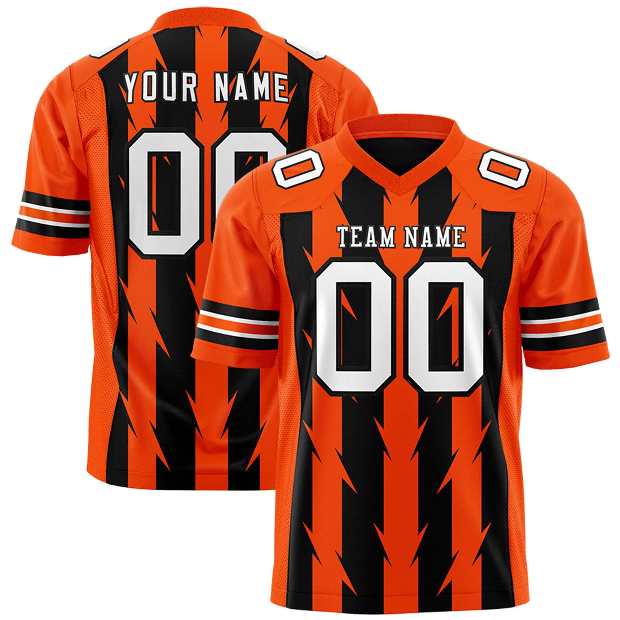 Custom Black Orange Personalized Razr Stripe Graffiti Pattern Flag Football Jersey Main image
