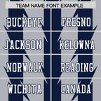 Custom Gray Navy Personalized Razr Stripe Graffiti Pattern Flag Football Jersey