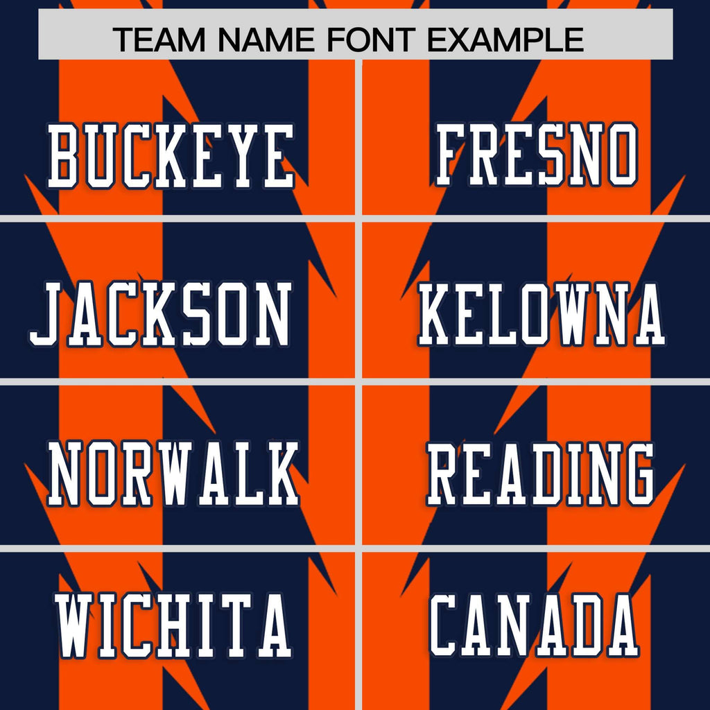 Custom Navy Orange Personalized Razr Stripe Graffiti Pattern Flag Football Jersey