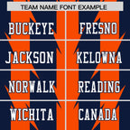 Custom Navy Orange Personalized Razr Stripe Graffiti Pattern Flag Football Jersey