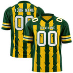 Custom Gold Green Personalized Razr Stripe Graffiti Pattern Flag Football Jersey