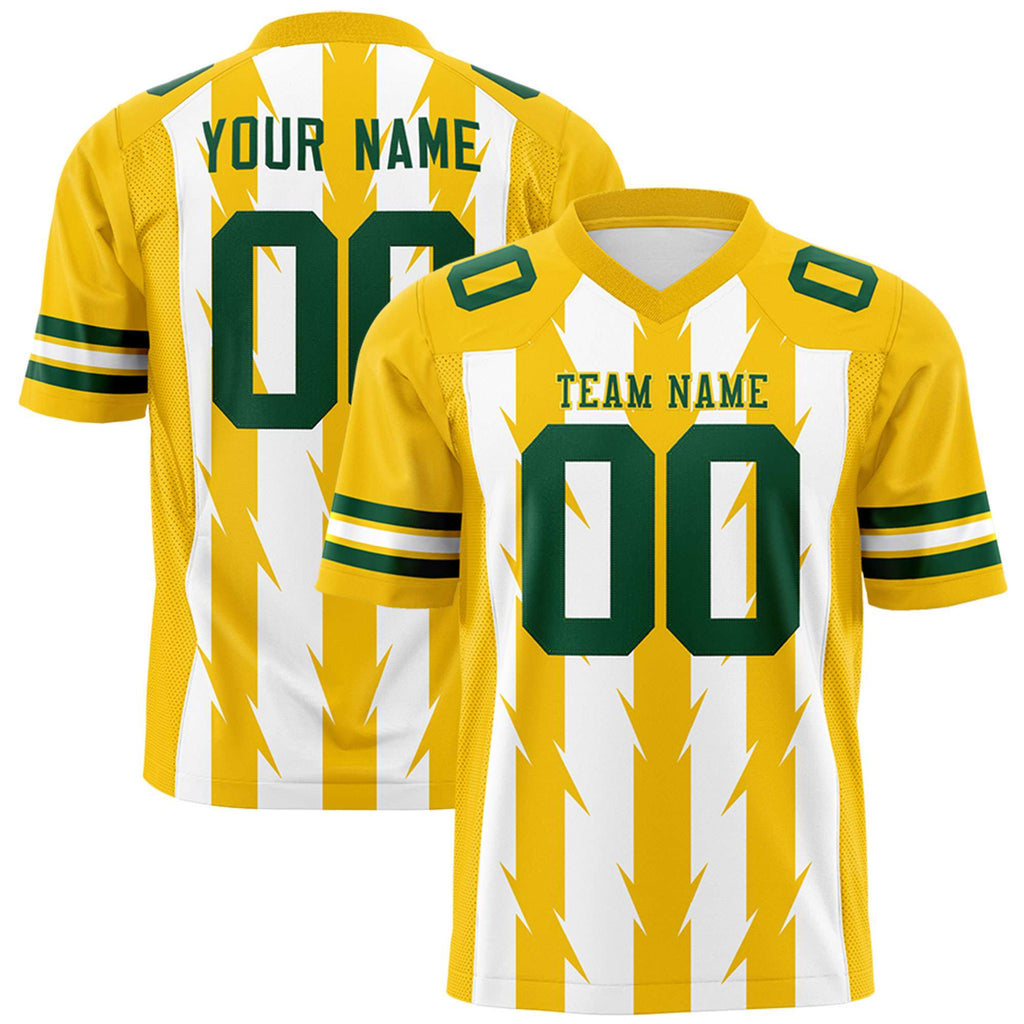Custom White Gold Personalized Razr Stripe Graffiti Pattern Flag Football Jersey