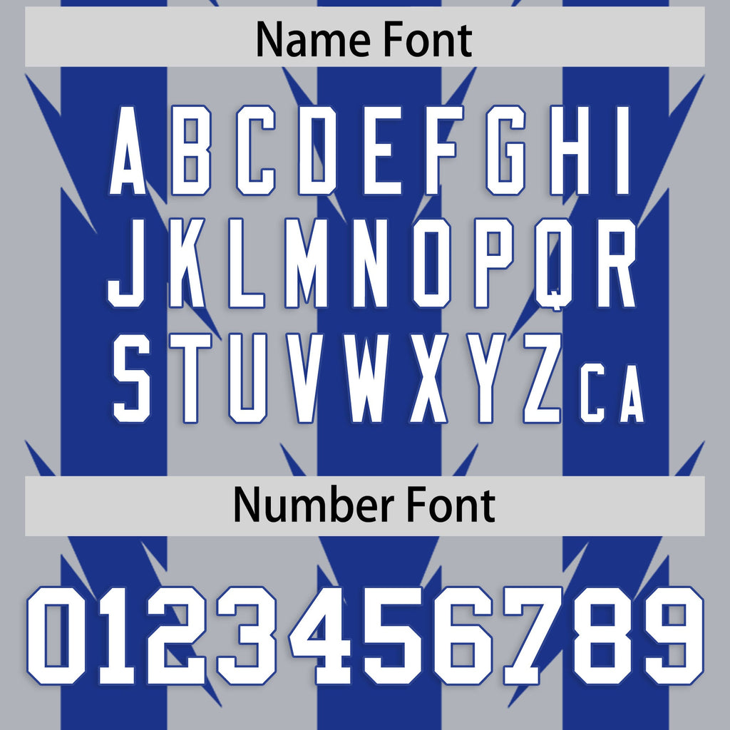 Custom Gray Royal Personalized Razr Stripe Graffiti Pattern Flag Football Jersey