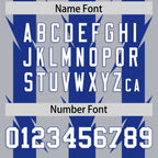 Custom Gray Royal Personalized Razr Stripe Graffiti Pattern Flag Football Jersey