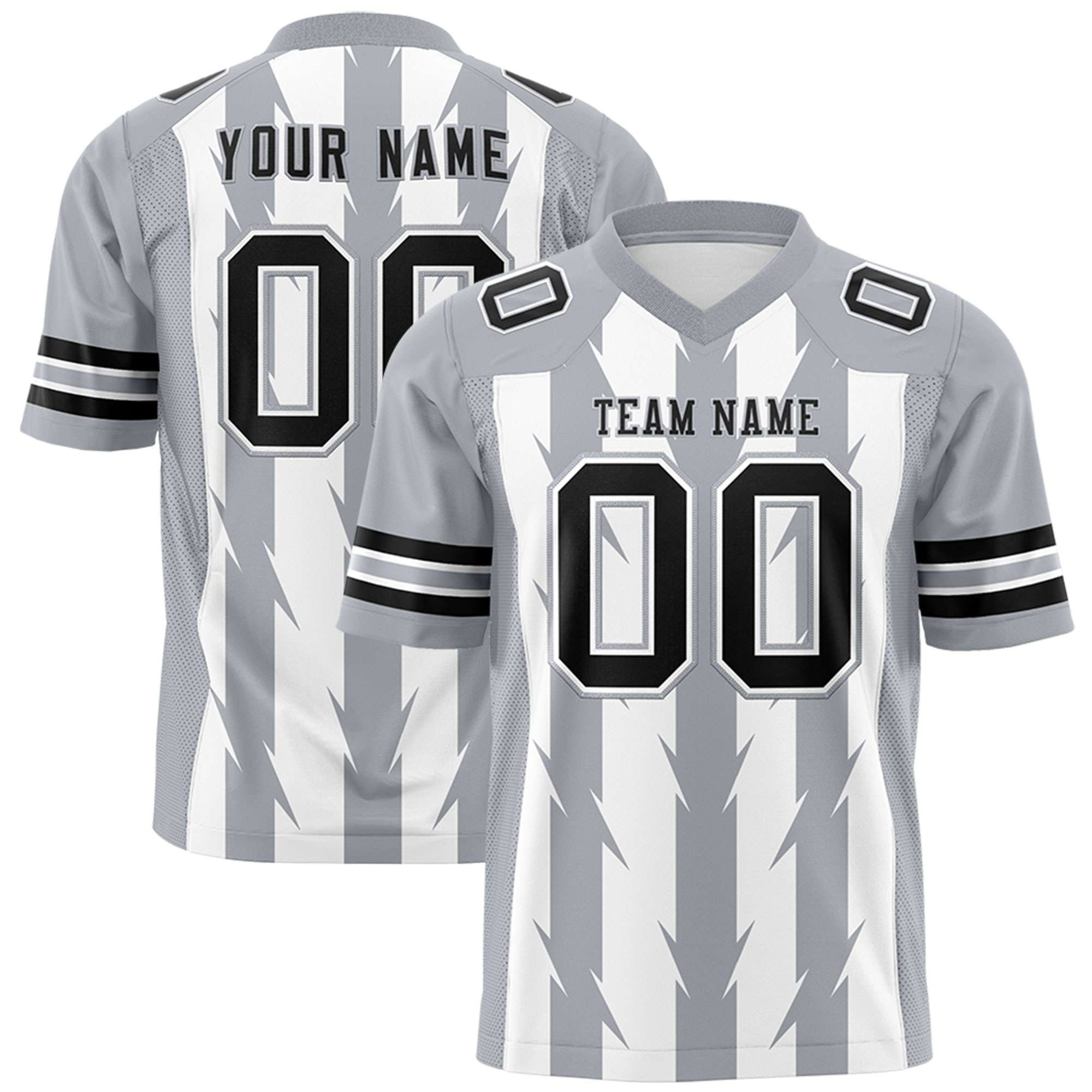 Custom White Gray Personalized Razr Stripe Graffiti Pattern Flag Football Jersey Main image