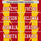 Custom Red Gold Personalized Razr Stripe Graffiti Pattern Flag Football Jersey