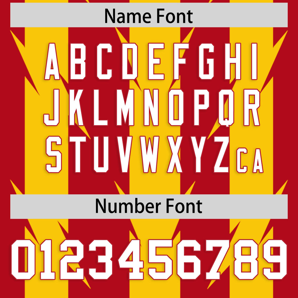 Custom Red Gold Personalized Razr Stripe Graffiti Pattern Flag Football Jersey