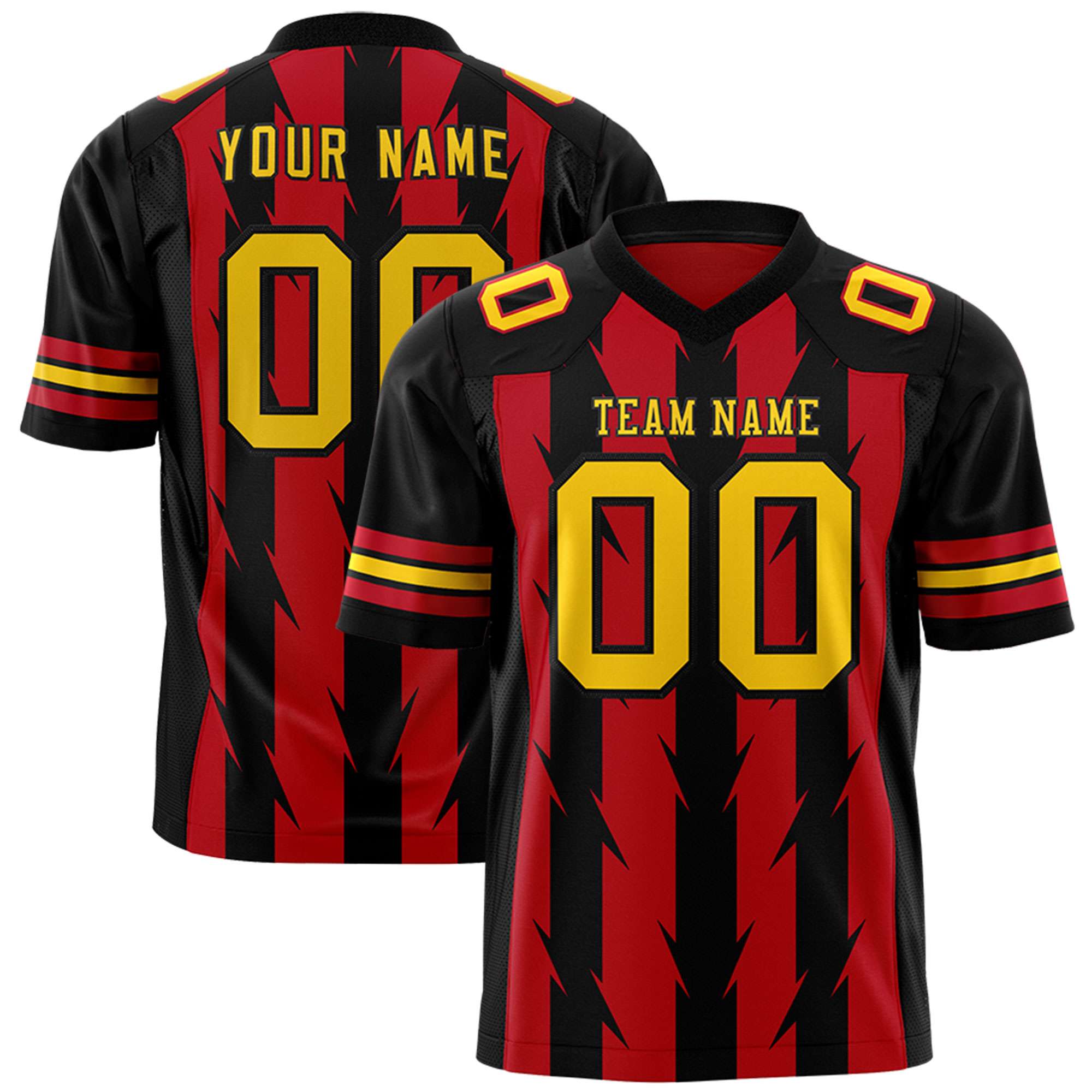 Custom Red Black Personalized Razr Stripe Graffiti Pattern Flag Football Jersey Main image