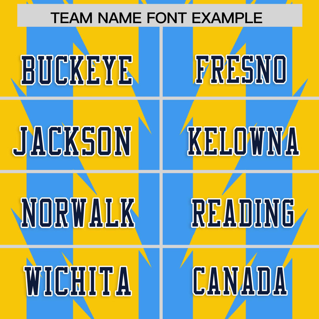 Custom Gold Powder Blue Personalized Razr Stripe Graffiti Pattern Flag Football Jersey