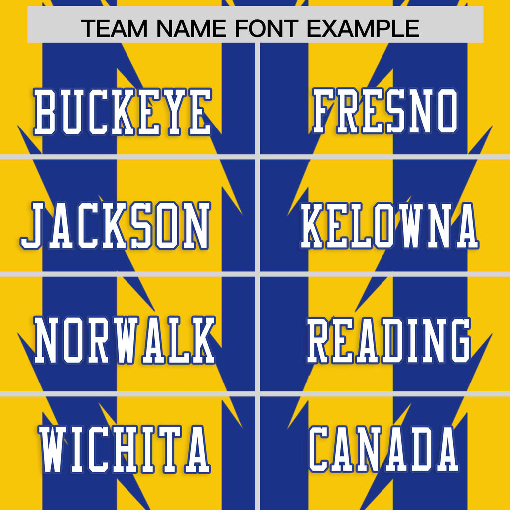Custom Gold Royal Personalized Razr Stripe Graffiti Pattern Flag Football Jersey
