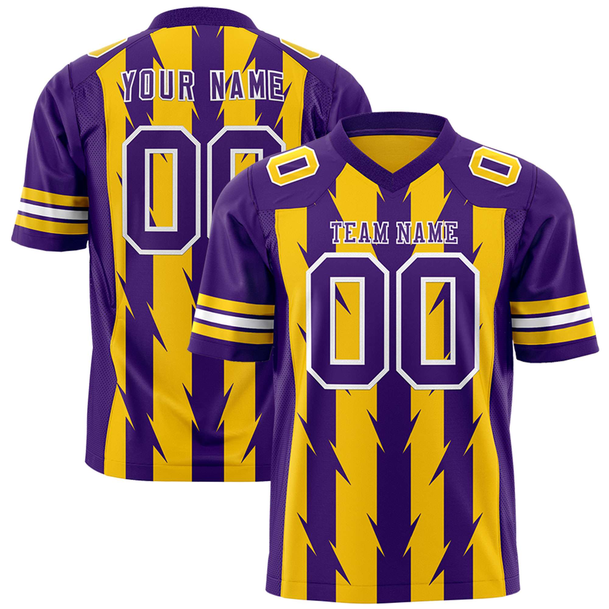 Custom Gold Purple Personalized Razr Stripe Graffiti Pattern Flag Football Jersey Main image