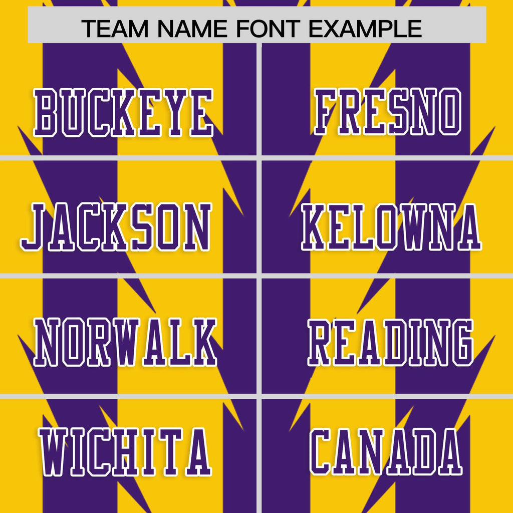 Custom Gold Purple Personalized Razr Stripe Graffiti Pattern Flag Football Jersey