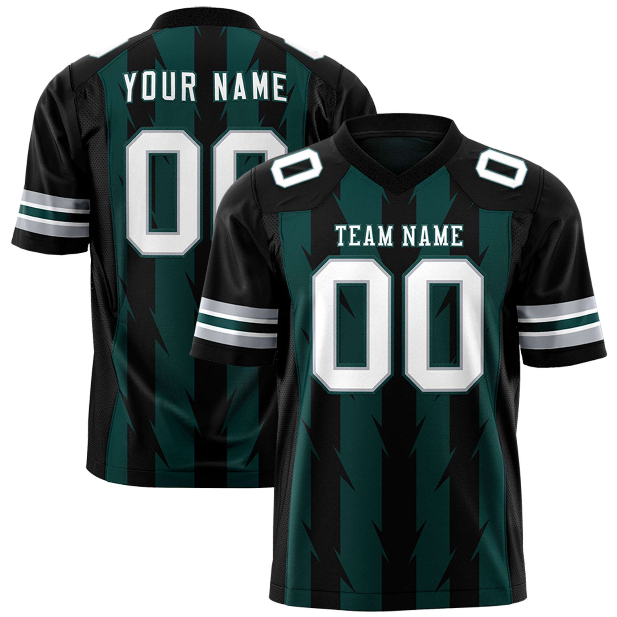 Custom Midnight Green Black Personalized Razr Stripe Graffiti Pattern Flag Football Jersey Main image