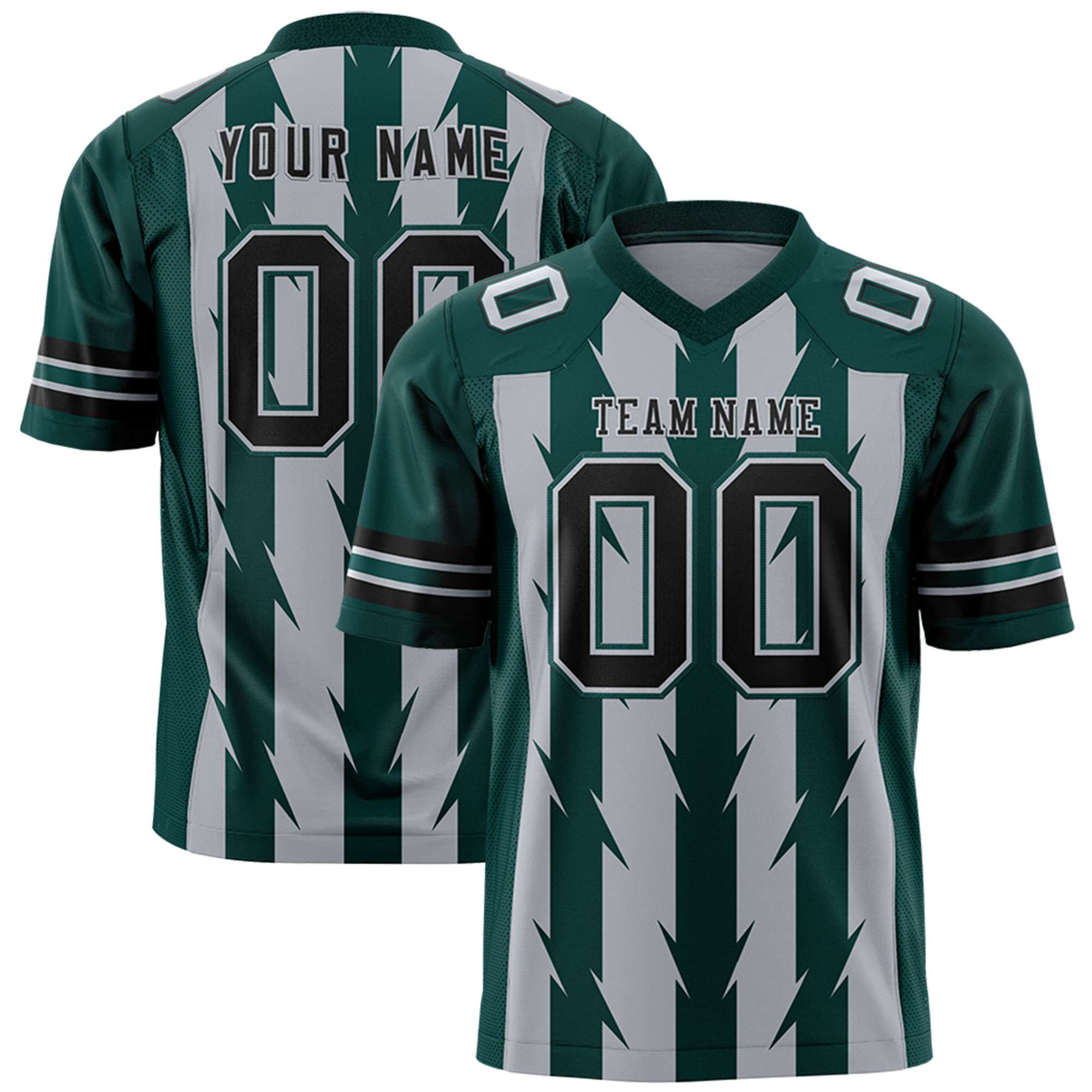Custom Gray Midnight Green Personalized Razr Stripe Graffiti Pattern Flag Football Jersey Main image