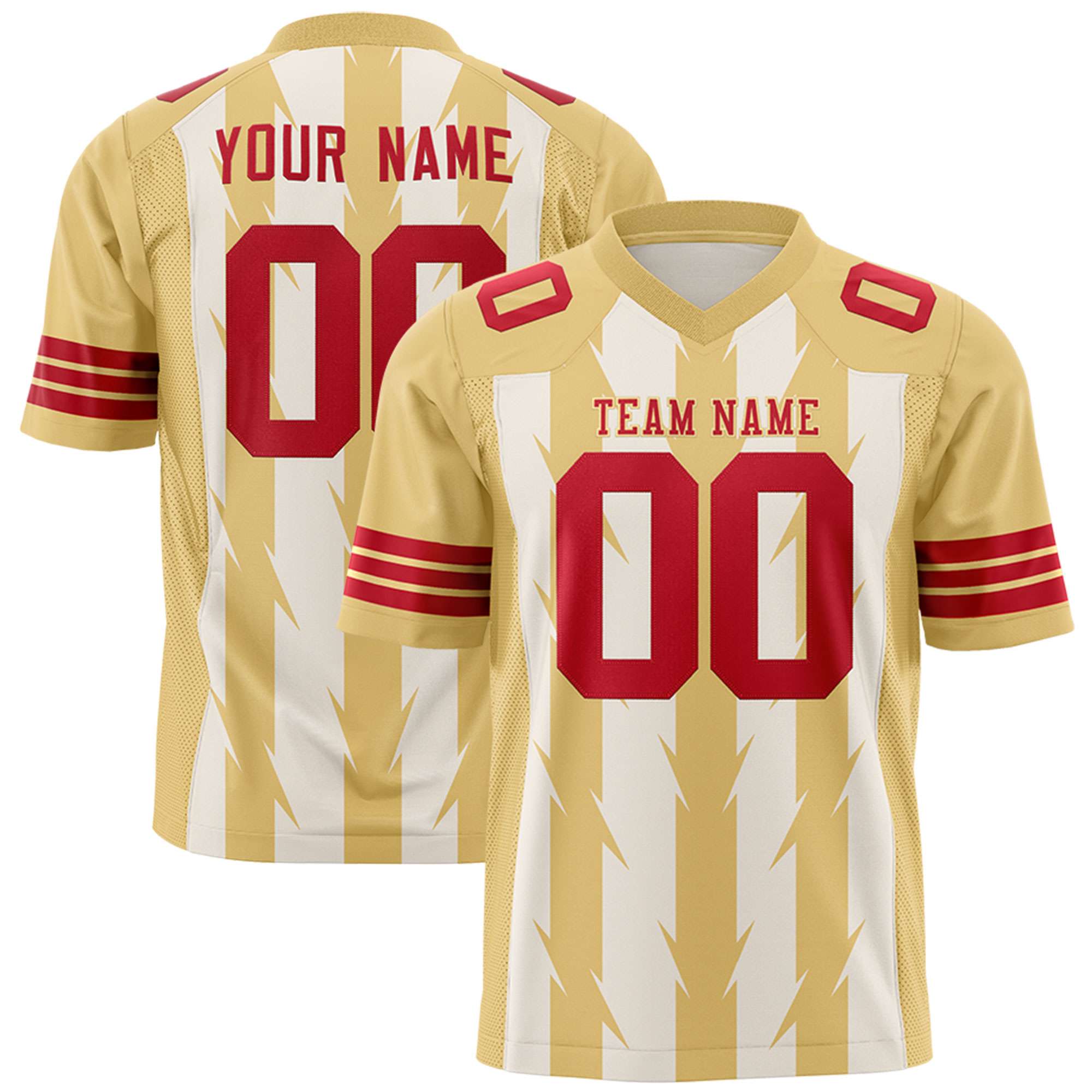 Custom Cream Khaki Personalized Razr Stripe Graffiti Pattern Flag Football Jersey Main image