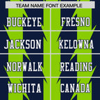 Custom Navy Neon Green Personalized Razr Stripe Graffiti Pattern Flag Football Jersey