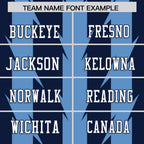 Custom Navy Light Blue Personalized Razr Stripe Graffiti Pattern Flag Football Jersey