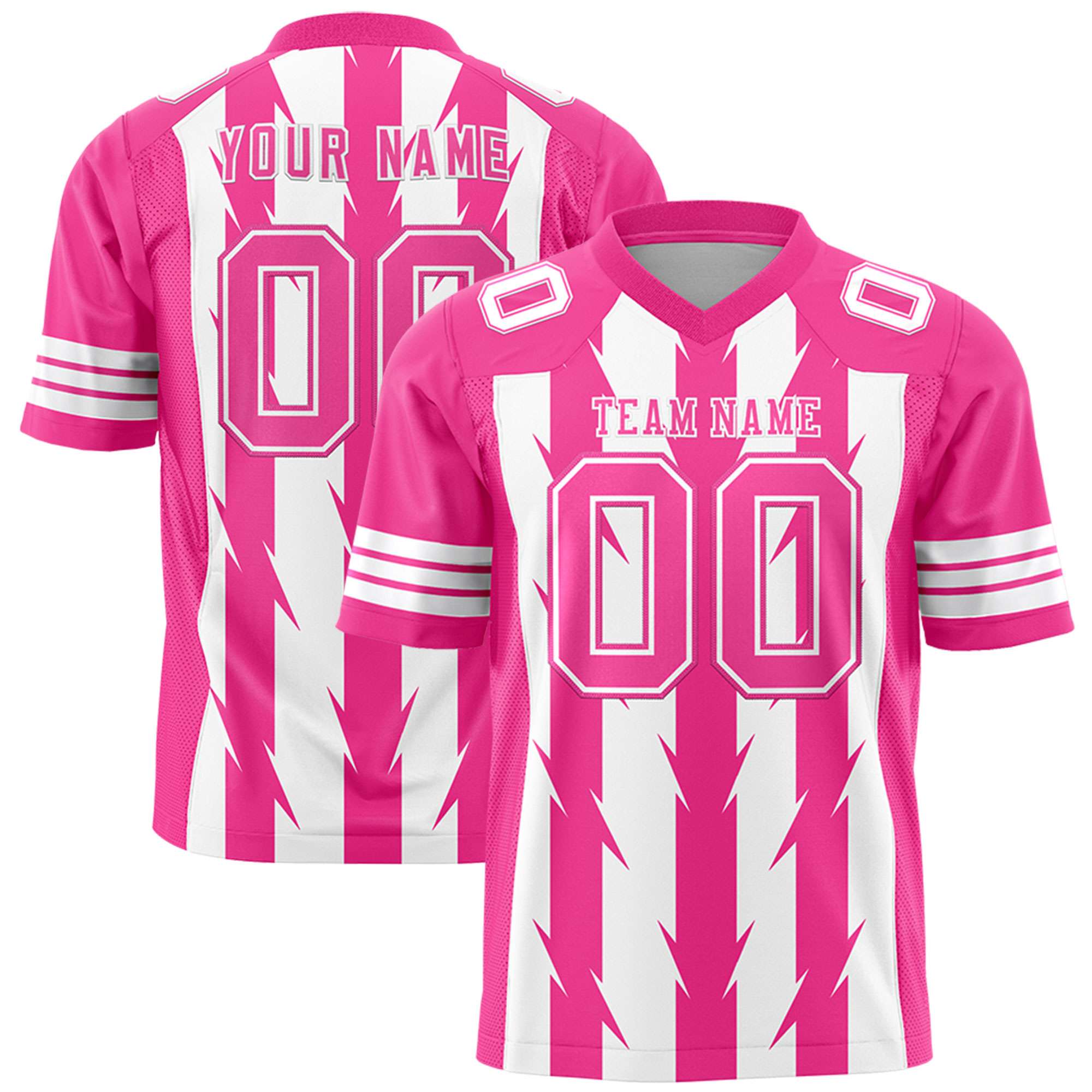 Custom White Pink Personalized Razr Stripe Graffiti Pattern Flag Football Jersey Main image
