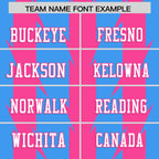 Custom Powder Blue Pink Personalized Razr Stripe Graffiti Pattern Flag Football Jersey