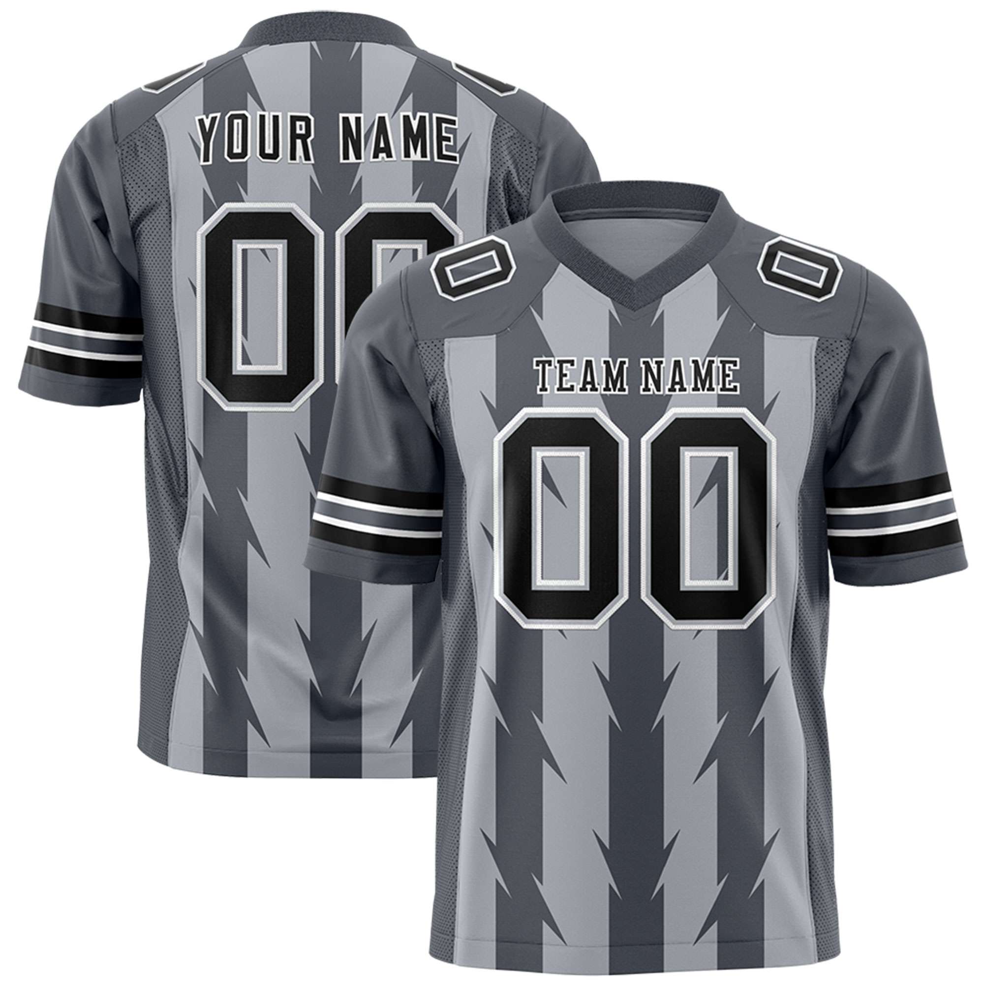 Custom Gray Dark Gray Personalized Razr Stripe Graffiti Pattern Flag Football Jersey Main image
