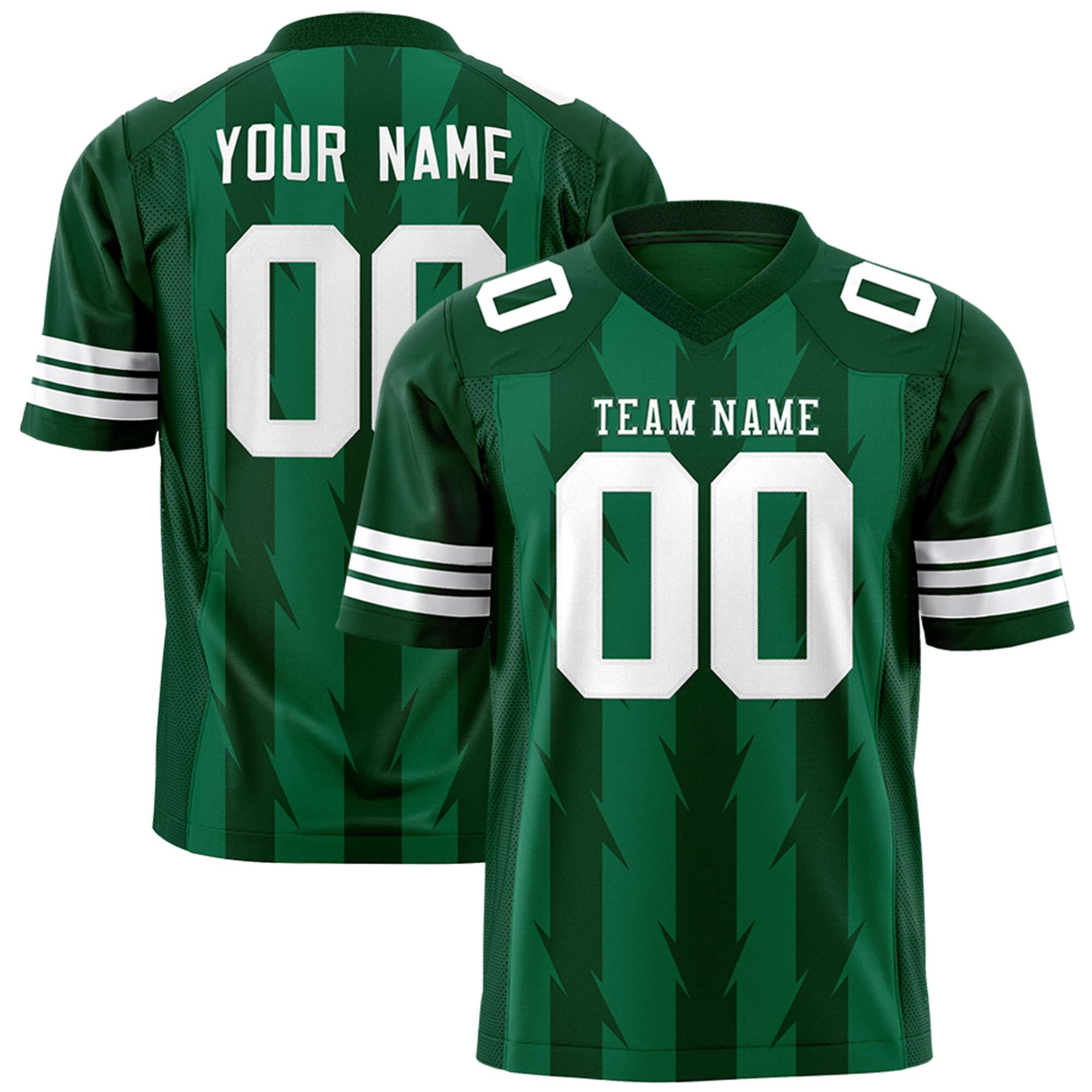 Custom Kelly Green Green Personalized Razr Stripe Graffiti Pattern Flag Football Jersey Main image
