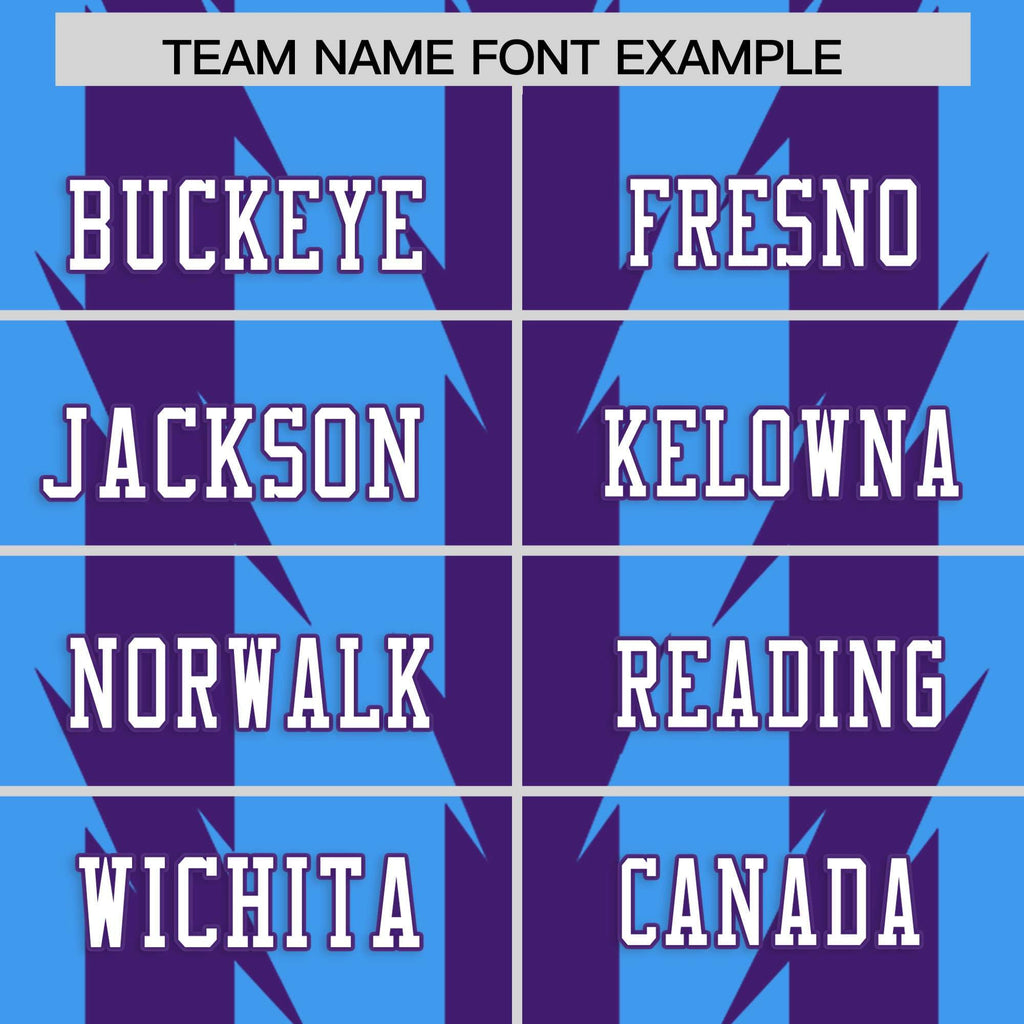 Custom Powder Blue Purple Personalized Razr Stripe Graffiti Pattern Flag Football Jersey