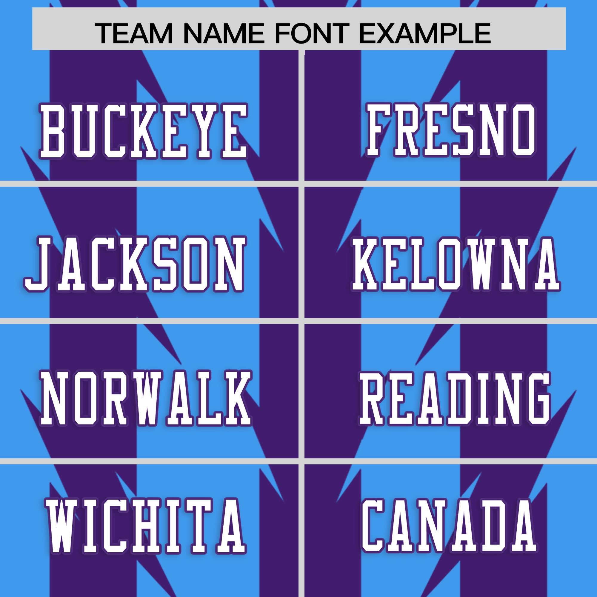 Custom Powder Blue Purple Personalized Razr Stripe Graffiti Pattern Flag Football Jersey