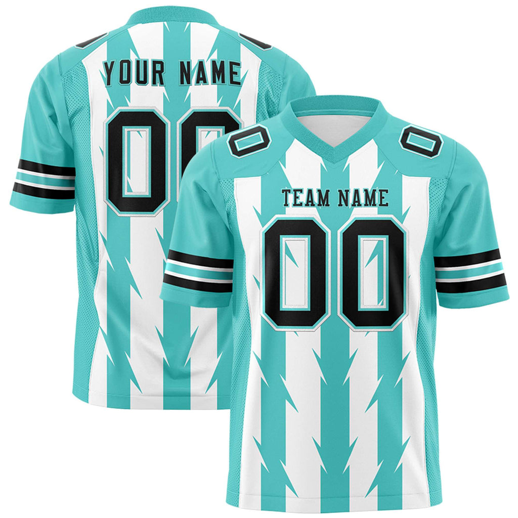 Custom White Bright Green Personalized Razr Stripe Graffiti Pattern Flag Football Jersey
