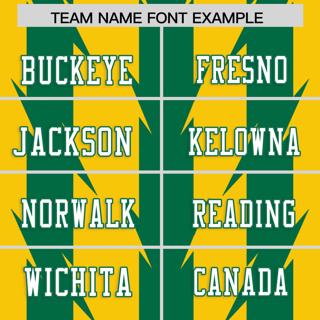 Custom Gold Kelly Green Personalized Razr Stripe Graffiti Pattern Flag Football Jersey