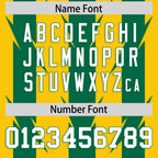 Custom Gold Kelly Green Personalized Razr Stripe Graffiti Pattern Flag Football Jersey