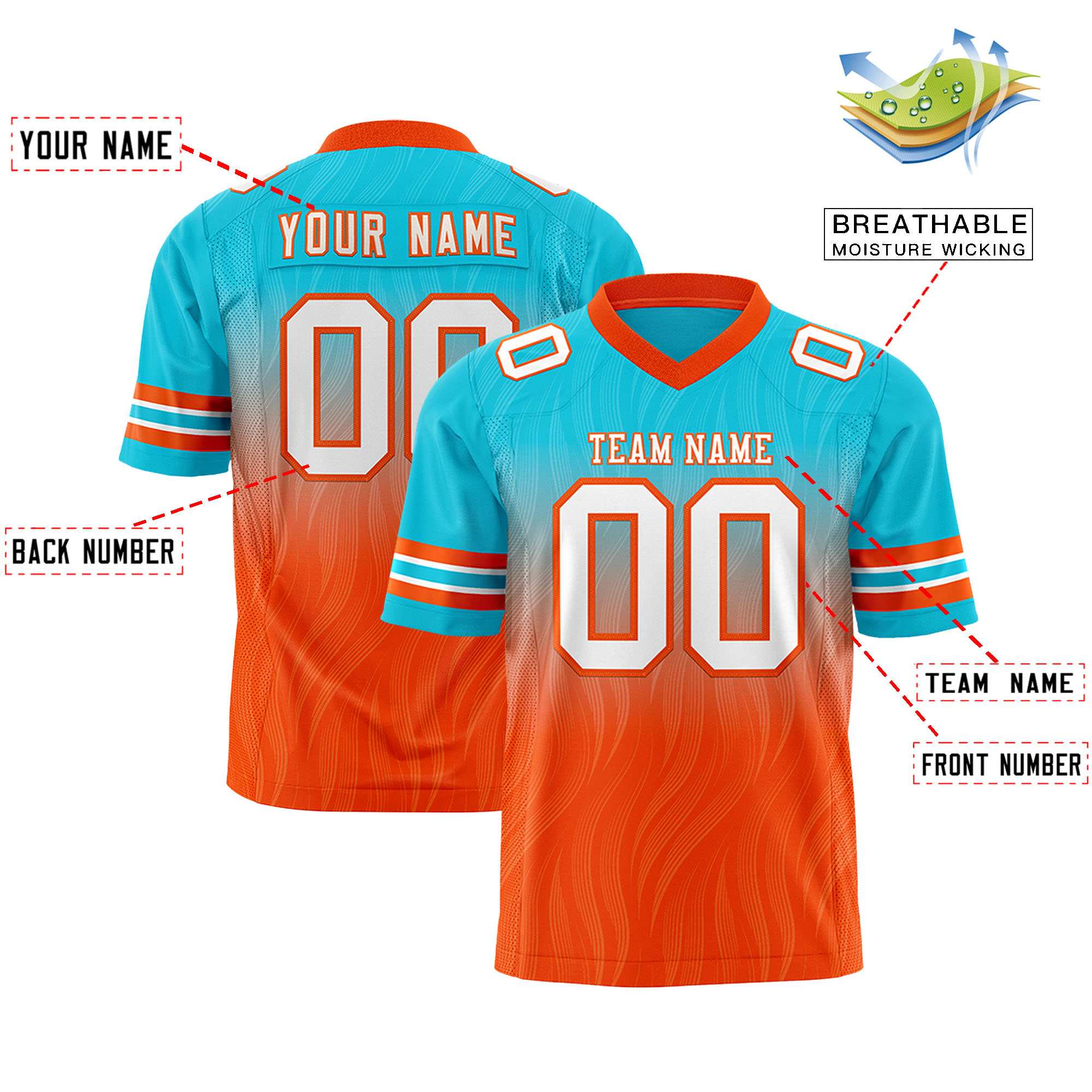 Custom Sky Blue Orange Gradient Fashion Outdoor Flag Football Jersey Secondary image