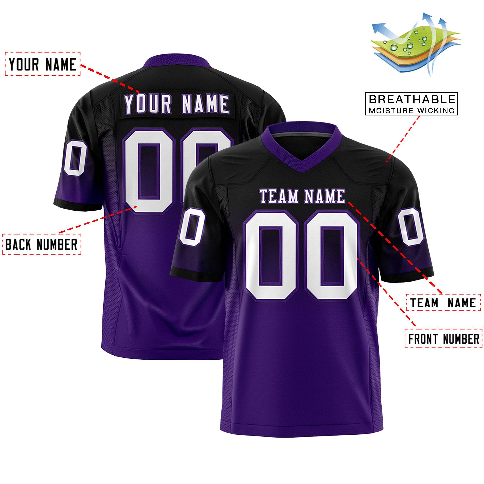 Custom Black Purple Gradient Fashion Personalized Authentic Football Jersey Secondary image