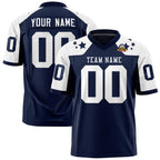 Custom Navy White Personalized Shoulder Star Pattern Flag Football Jersey