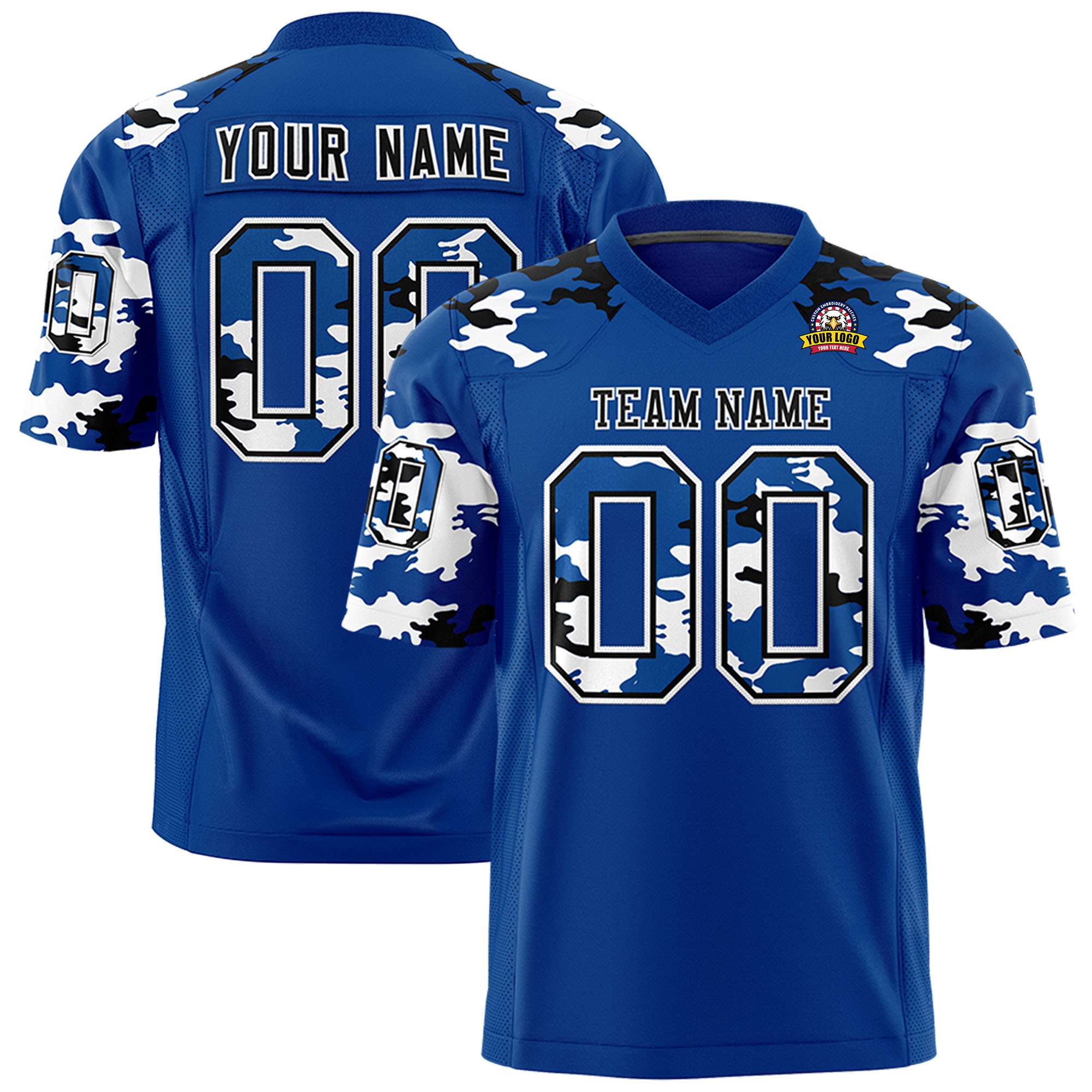 Custom Royal Black-White Personalized Camo Authentic Football Jersey Main image