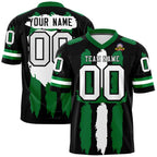 Custom Black Kelly Green and White Graffiti Pattern Flag Football Jerseys
