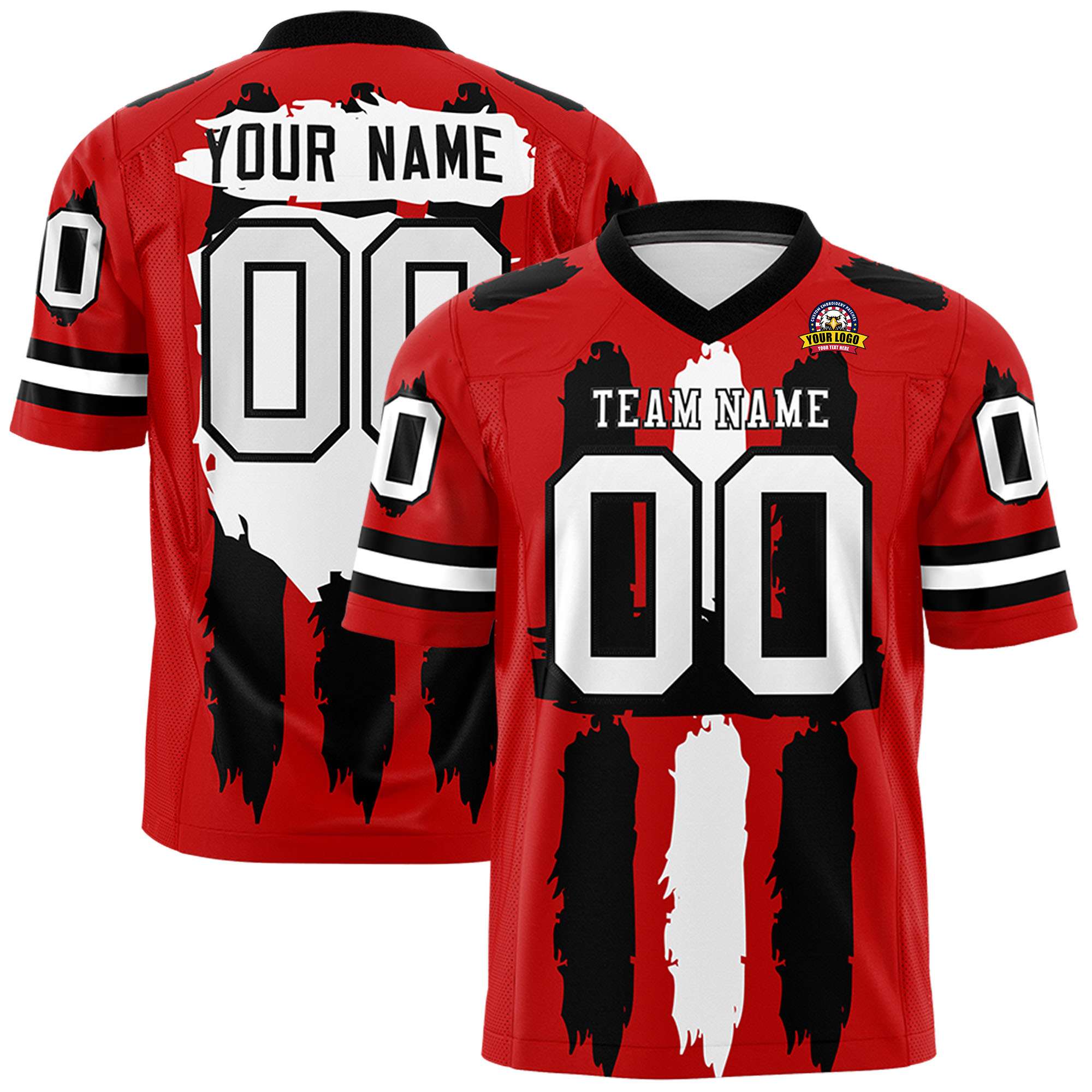 Custom Red Black and White Graffiti Pattern Flag Football Jerseys
