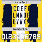 Custom Gold Navy and White Graffiti Pattern Flag Football Jerseys