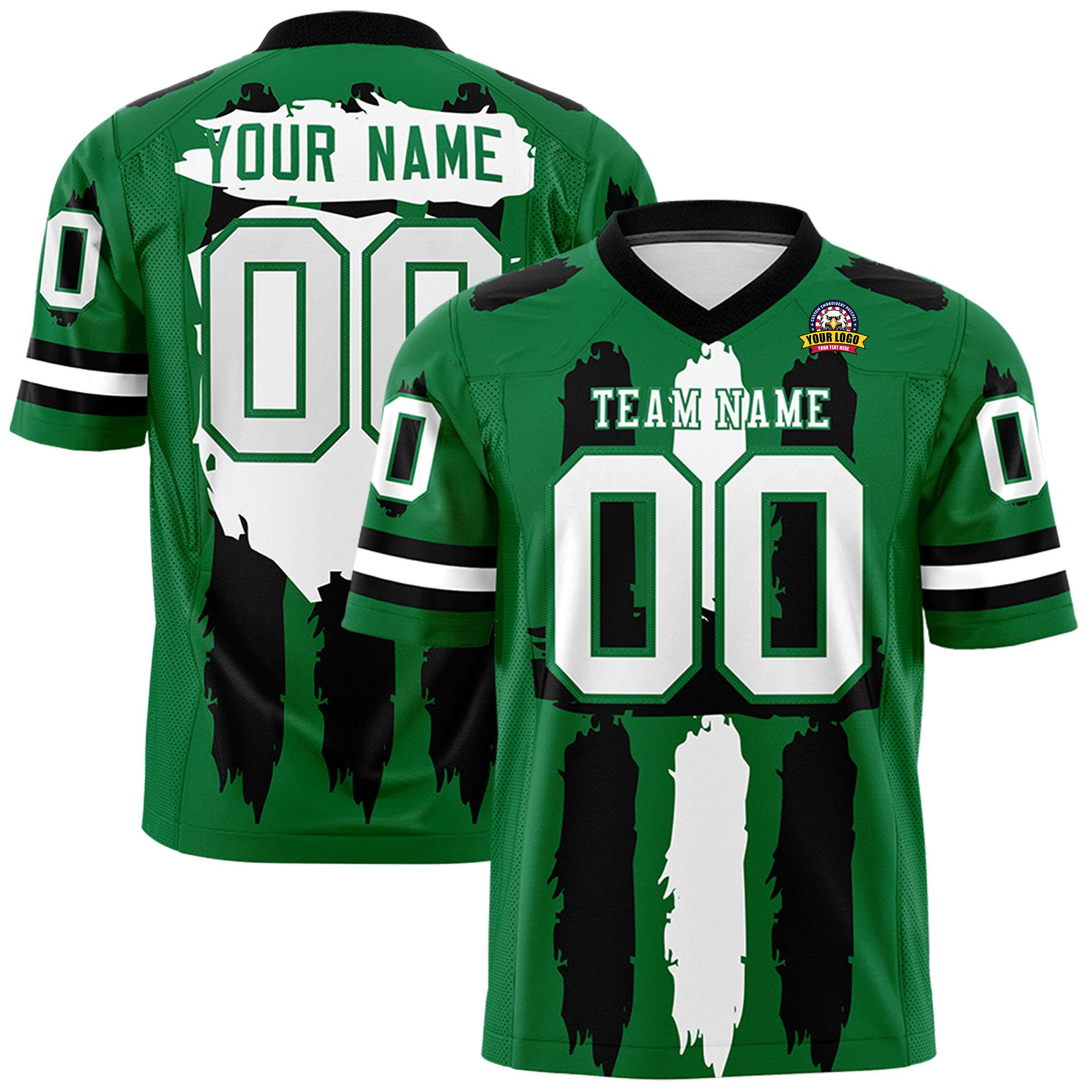 Custom Kelly Green Black and White Graffiti Pattern Flag Football Jerseys Main image