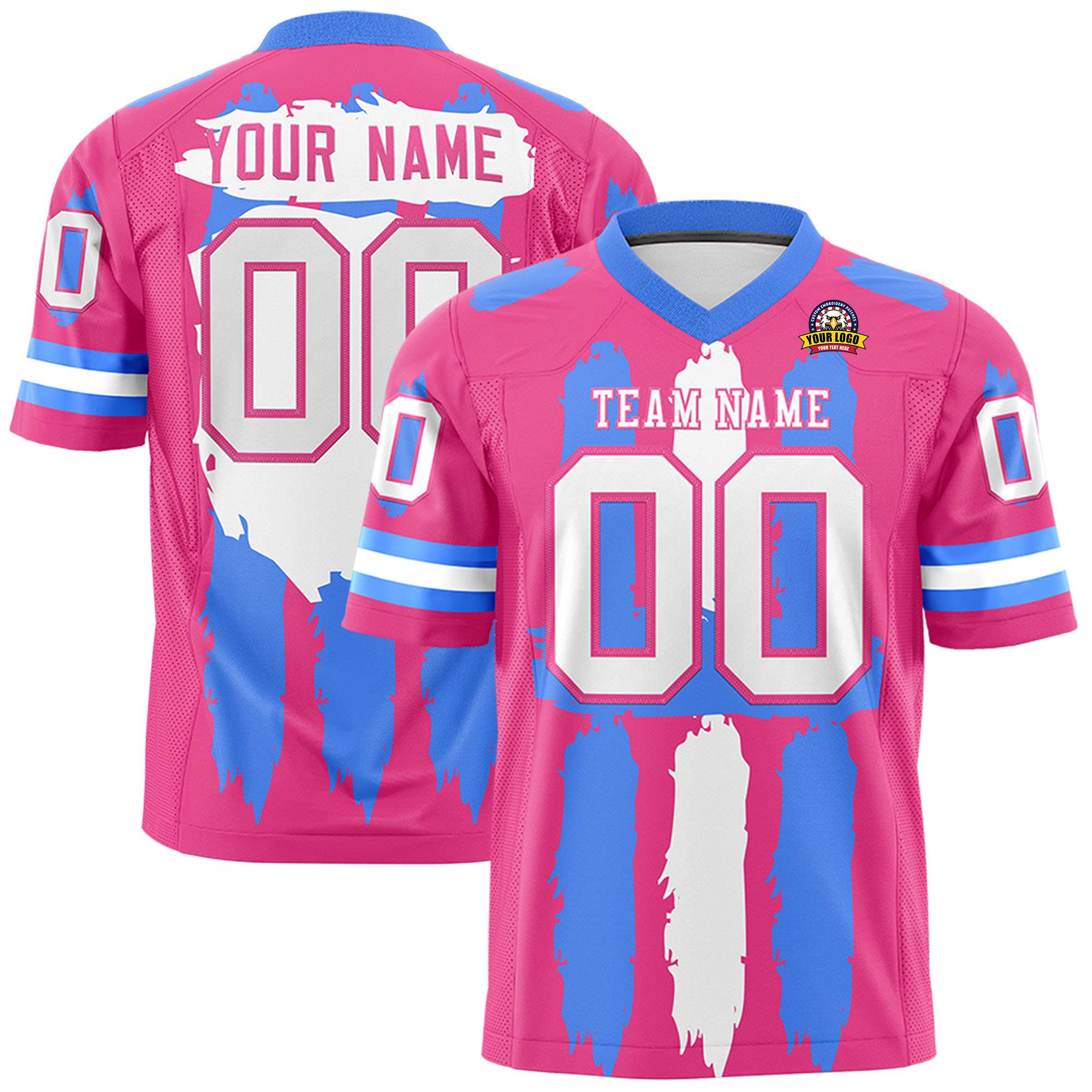 Custom Pink Powder Blue and White Graffiti Pattern Flag Football Jerseys Main image