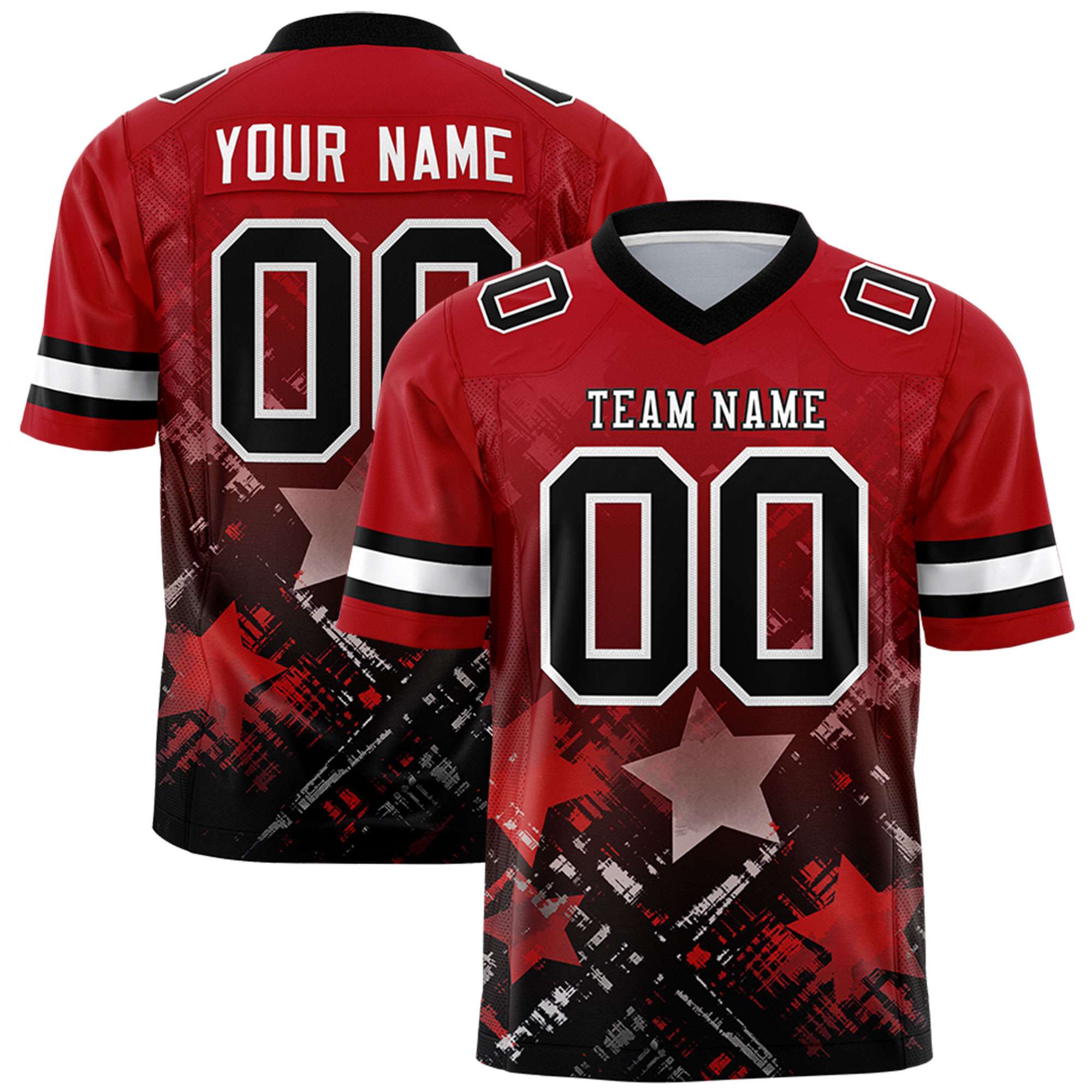 Custom Red Black Personalized Star Gradient Flag Football Jersey Main image