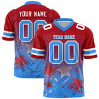 Custom Red Light Blue Personalized Star Gradient Flag Football Jersey