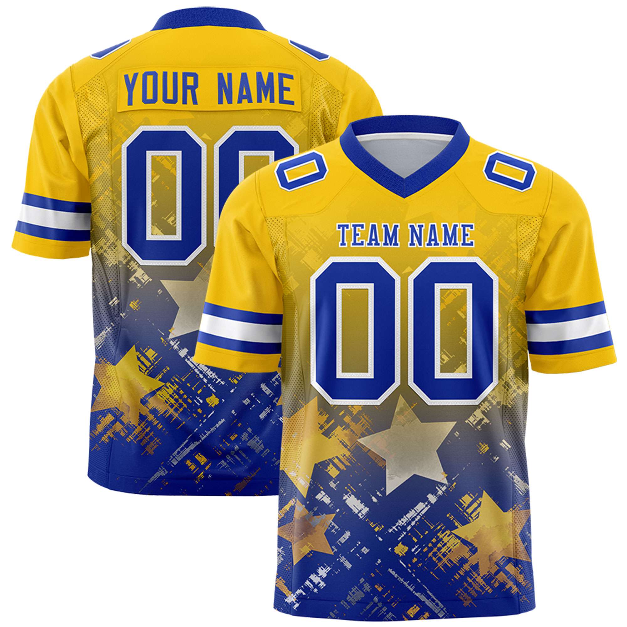 Custom Gold Royal Personalized Star Gradient Flag Football Jersey Main image