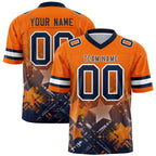 Custom Orange Navy Personalized Star Gradient Flag Football Jersey
