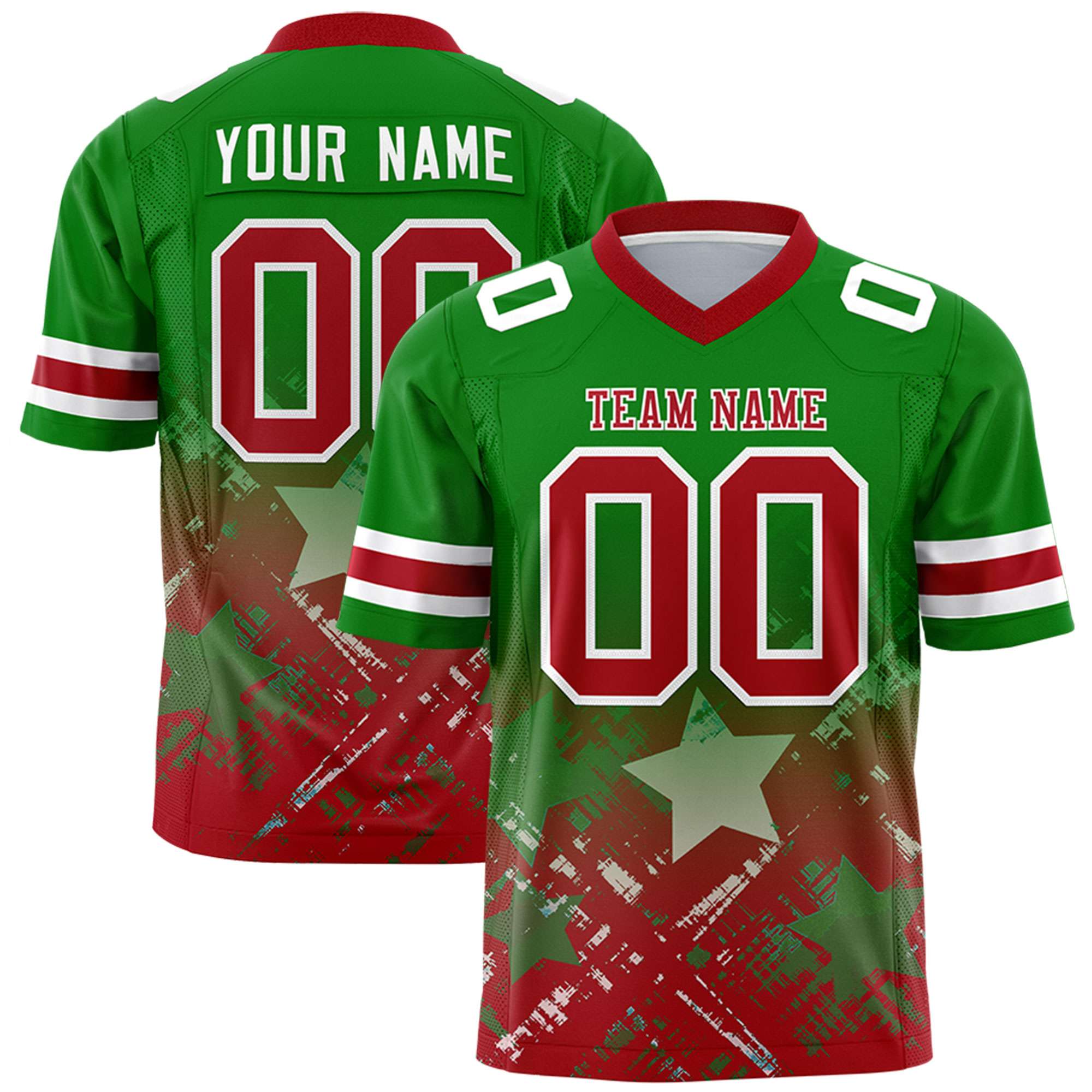 Custom Kelly Green Red Personalized Star Gradient Flag Football Jersey Main image
