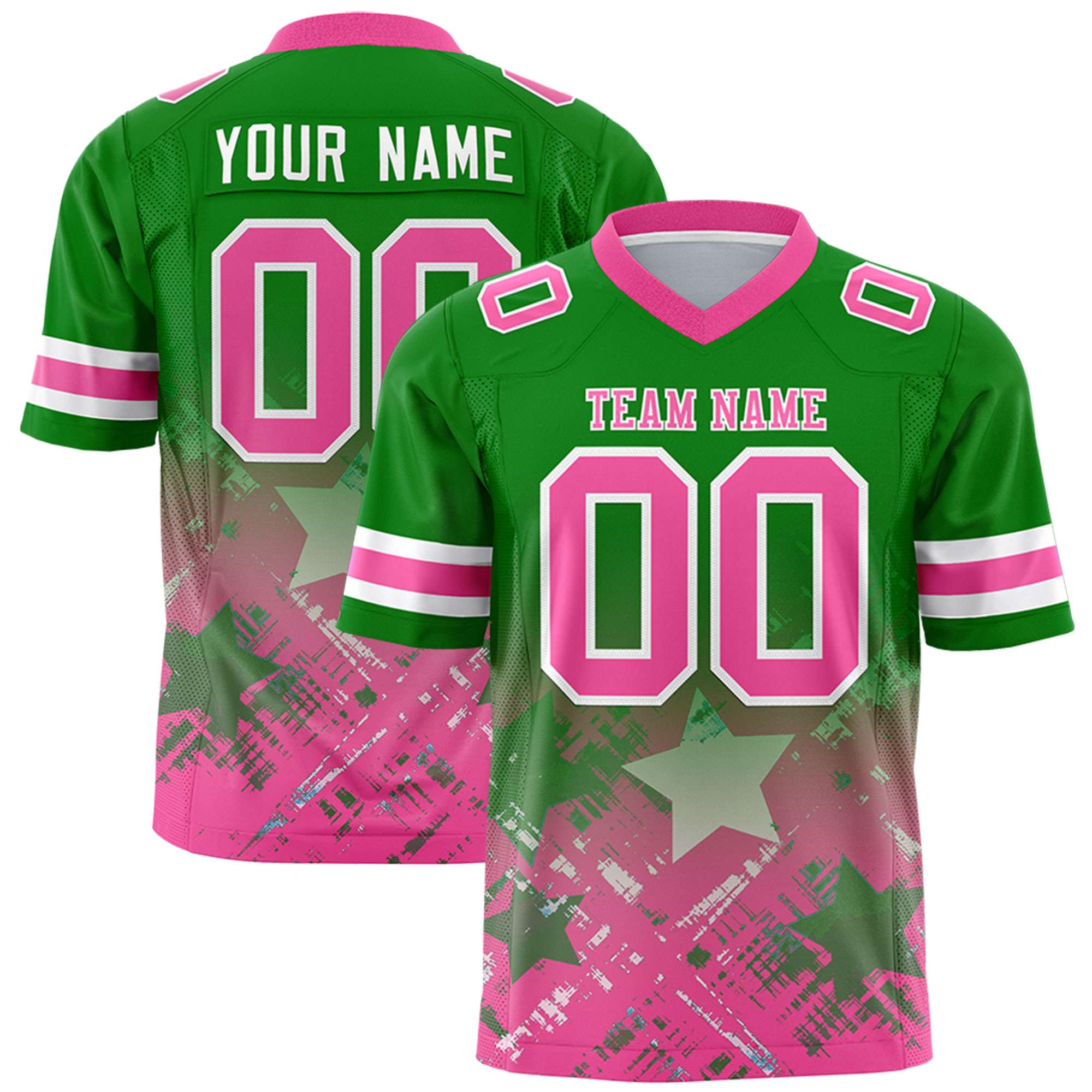 Custom Kelly Green Pink Personalized Star Gradient Flag Football Jersey Main image