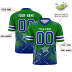 Custom Kelly Green Royal Personalized Star Gradient Flag Football Jersey