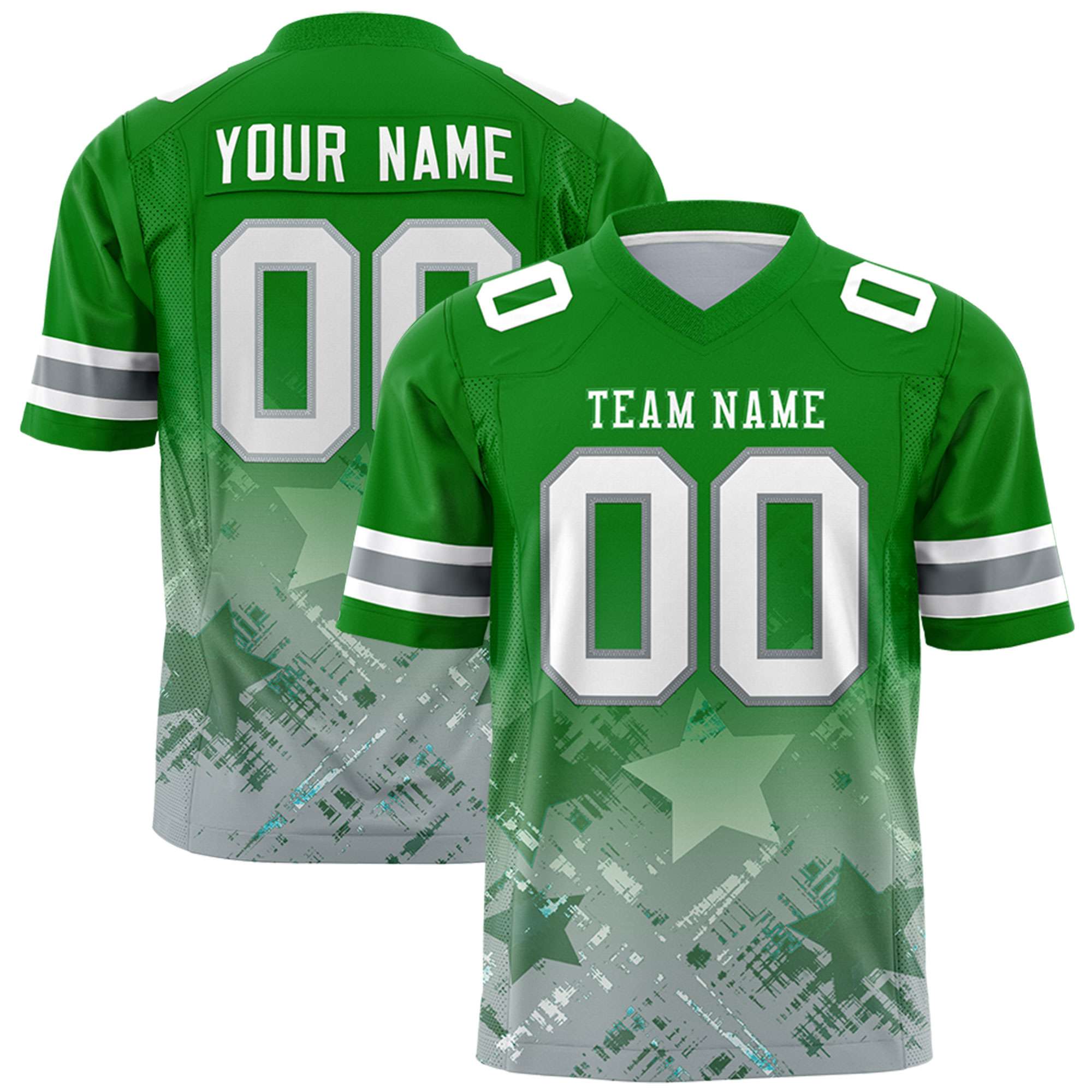 Custom Kelly Green Kelly Green Personalized Star Gradient Flag Football Jersey Main image