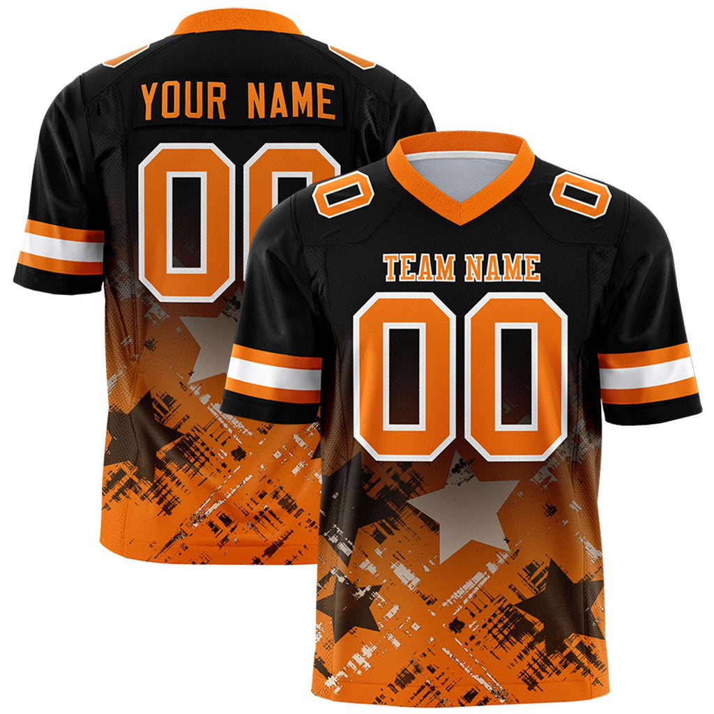 Custom Black Orange Personalized Star Gradient Flag Football Jersey